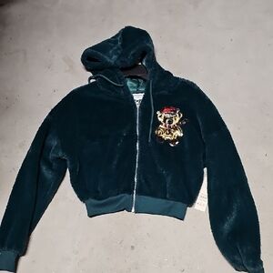 Nwt Plush Hooded Zip-Up Jacket with Embroidered Teddy #41